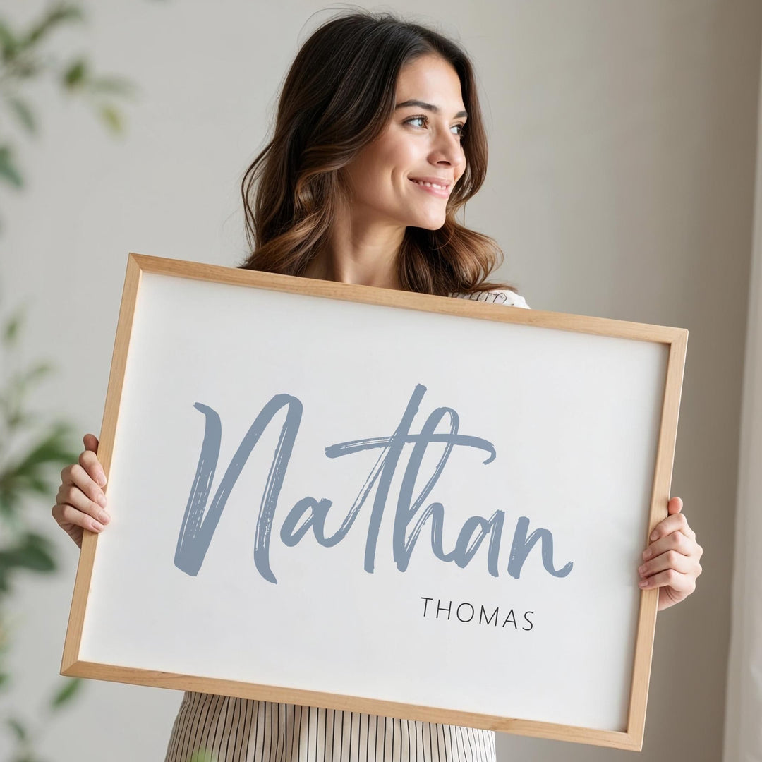 nursery art print baby nursery bedroom decor Personalized Boys Name Print, Custom Nursery Wall Art, Blue Script Kids Room Decor, Printable Name Sign or Printed Gift - H3453