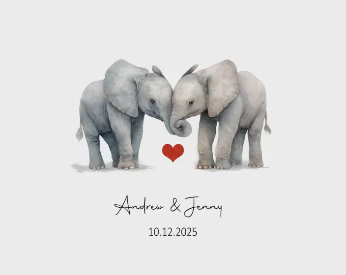 Elephant Couple Art Personalized Print • Custom Names & Date • Anniversary Gift • Wedding Gift • Digital or Framed Wall Art - H3540