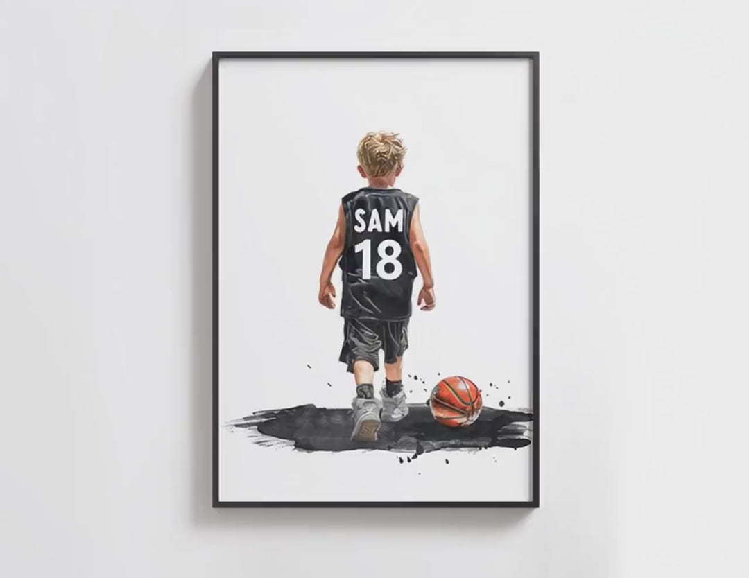 Custom Basketball Player Print • Personalized Jersey Number & Name • Boys Sports Wall Art • Kid Room Decor • Gift for Little Athlete - H3521