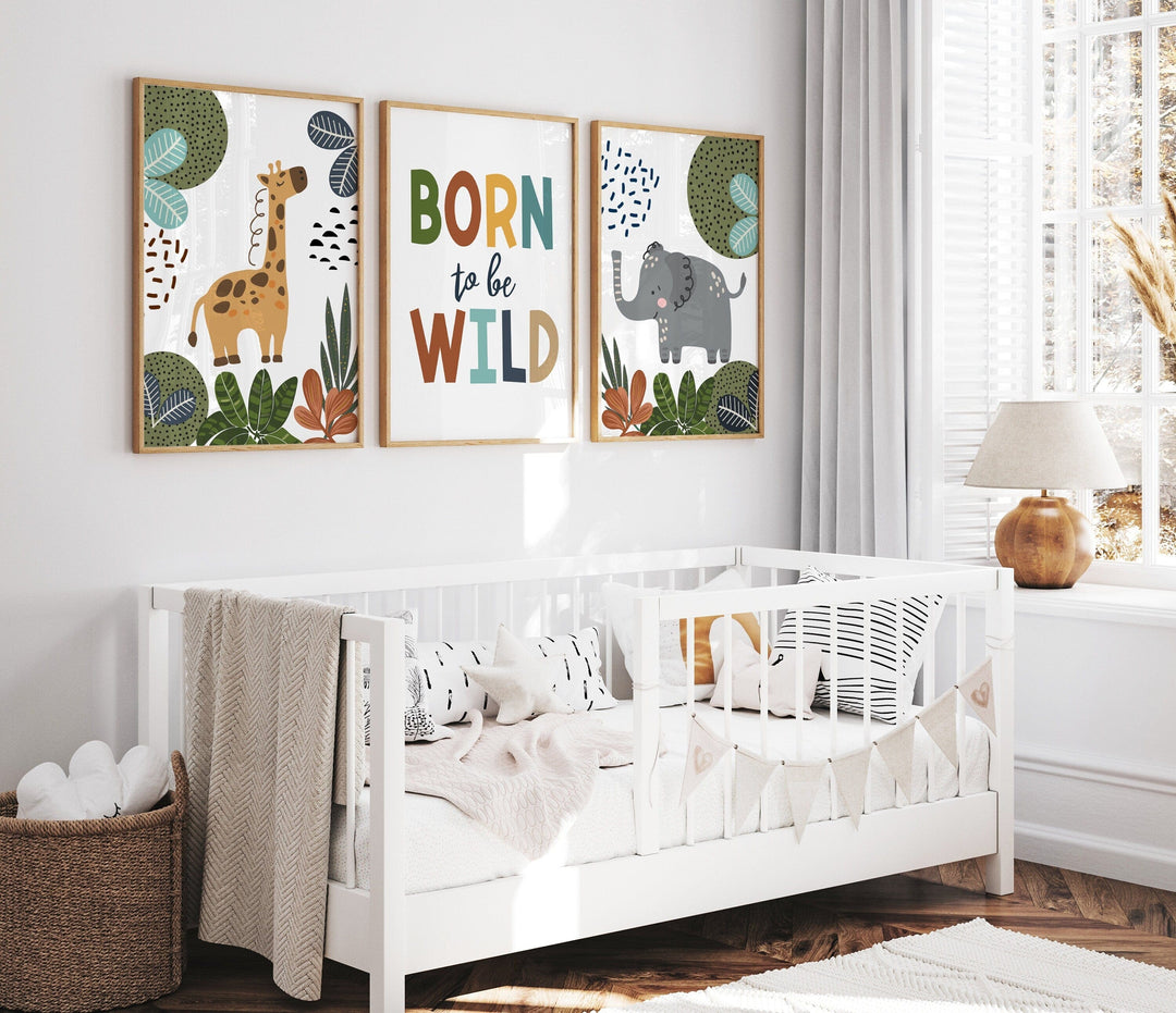 nursery art print baby nursery bedroom decor Safari animal nursery wall art - Animal prints - Jungle animal wall decor - Nursery prints - Born to be Wild  - safari nursery decor - H2946