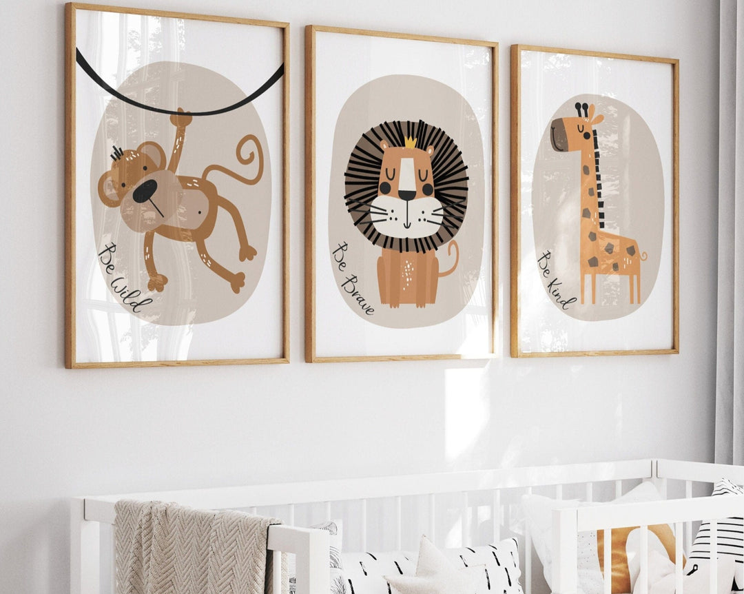 nursery art print baby nursery bedroom decor Safari nursery decor - Safari animal prints - Set of 3 prints - Beige nursery - Inspirational wall art - Jungle animal wall art - Nursery