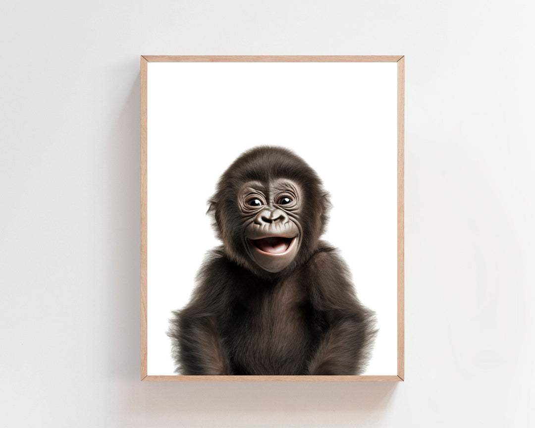 nursery art print baby nursery bedroom decor Safari Nursery decor, Safari nursery print, Nursery wall art, baby Gorilla smiling print, ORIGINAL art, kids room decor, Happy Monkey, H2963