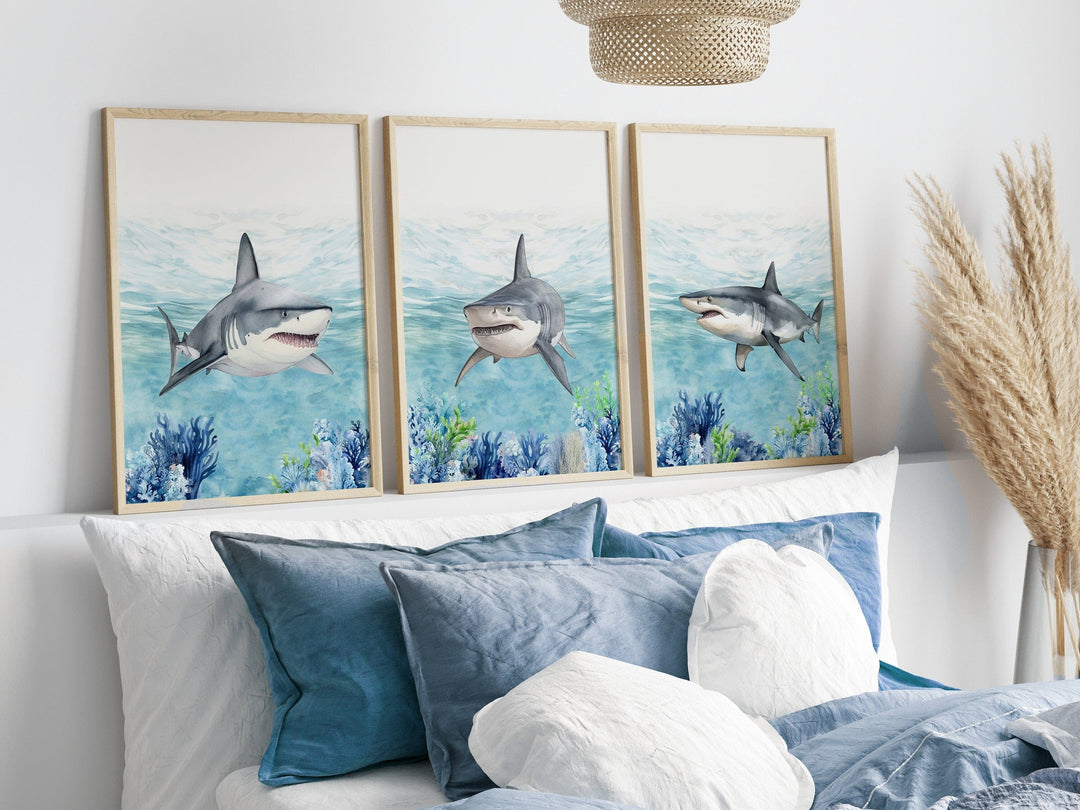 nursery art print baby nursery bedroom decor Shark decor - Shark print - Shark Nursery decor - Shark wall art - Boy wall art - Boys room decor - Shark art print - Great white shark