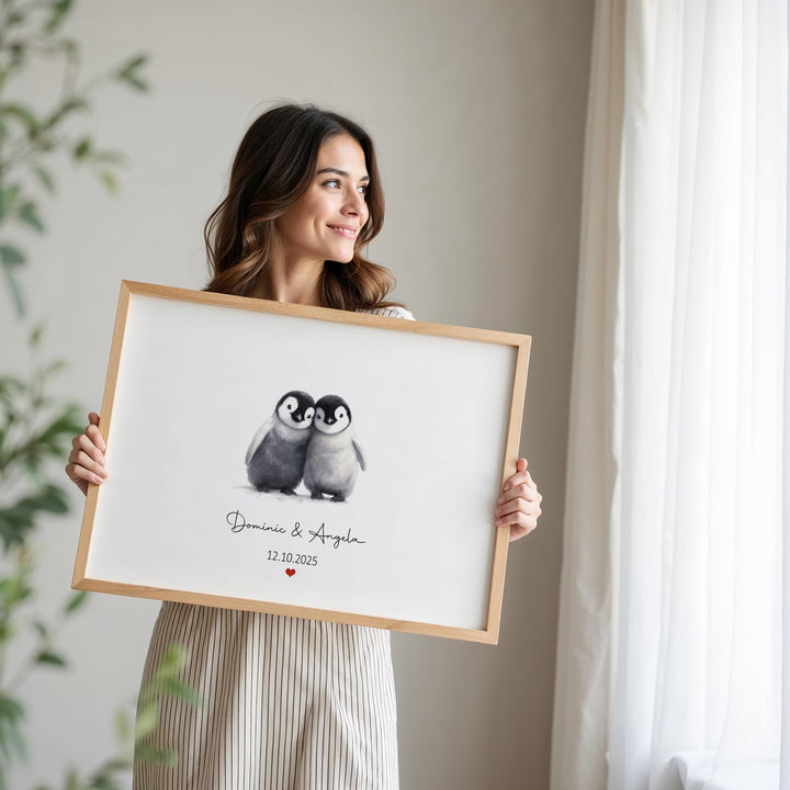nursery art print baby nursery bedroom decor TEMPLATEPersonalized Penguin Couple Print - Custom Names & Date Gift - Cute Animal Wall Art - Anniversary Digital or Printed Artwork - H3541
