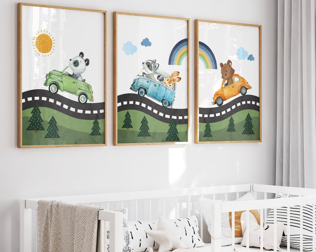 nursery art print baby nursery bedroom decor Vehicle Nursery Prints, Nursery Wall Art Printable, Boys nursery art, Animals Driving Cars Nursery Art, boys room decor, baby shower