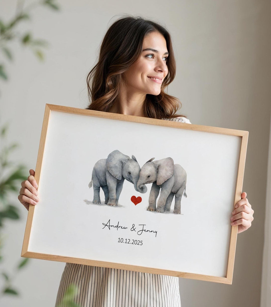 nursery art print baby nursery bedroom decor Elephant Couple Art Personalized Print • Custom Names & Date • Anniversary Gift • Wedding Gift • Digital or Framed Wall Art - H3540