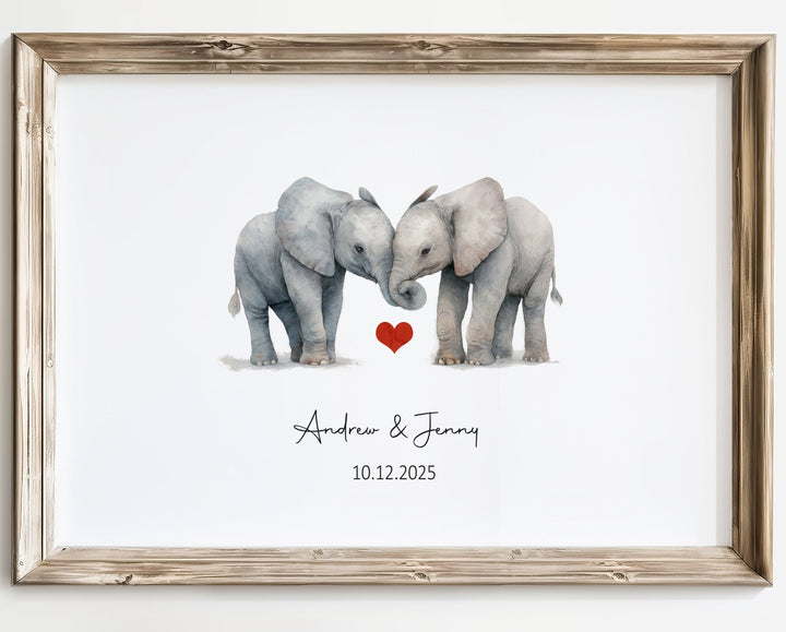 nursery art print baby nursery bedroom decor Elephant Couple Art Personalized Print • Custom Names & Date • Anniversary Gift • Wedding Gift • Digital or Framed Wall Art - H3540