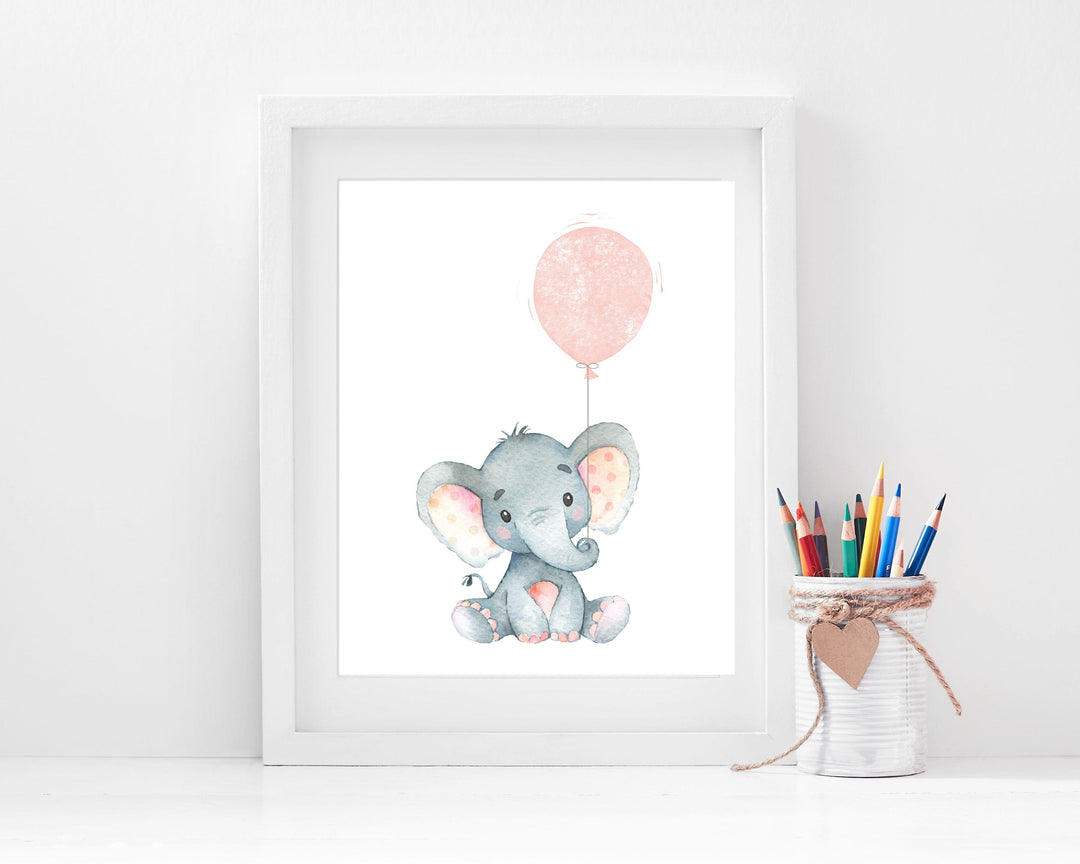nursery art print baby nursery bedroom decor Elephant nursery wall art, Baby girl decor print, girls Jungle watercolor pink grey nursery -25 sizes Include - Instant Download -H1538