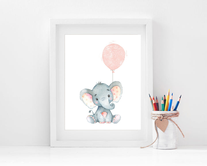 nursery art print baby nursery bedroom decor Elephant nursery wall art, Baby girl decor print, girls Jungle watercolor pink grey nursery -25 sizes Include - Instant Download -H1538