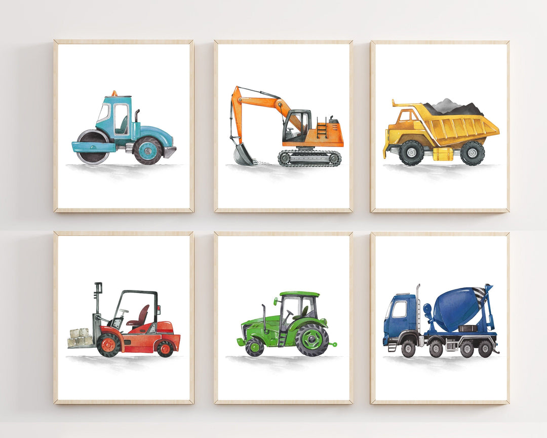 nursery art print baby nursery bedroom decor Watercolour Construction Trucks Prints, Construction Nursery Decor, Boy Room Wall Art, Playroom Truck Vehicles Posters, DIGITAL DOWNLOAD