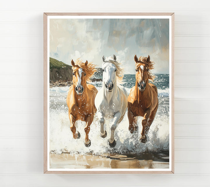 nursery art print baby nursery bedroom decor Western Style Horses Print, Horse Nursery Printable Art,  Coastal Horses in the Ocean Poster, farmhouse decor, elegant horse wall art, H3217