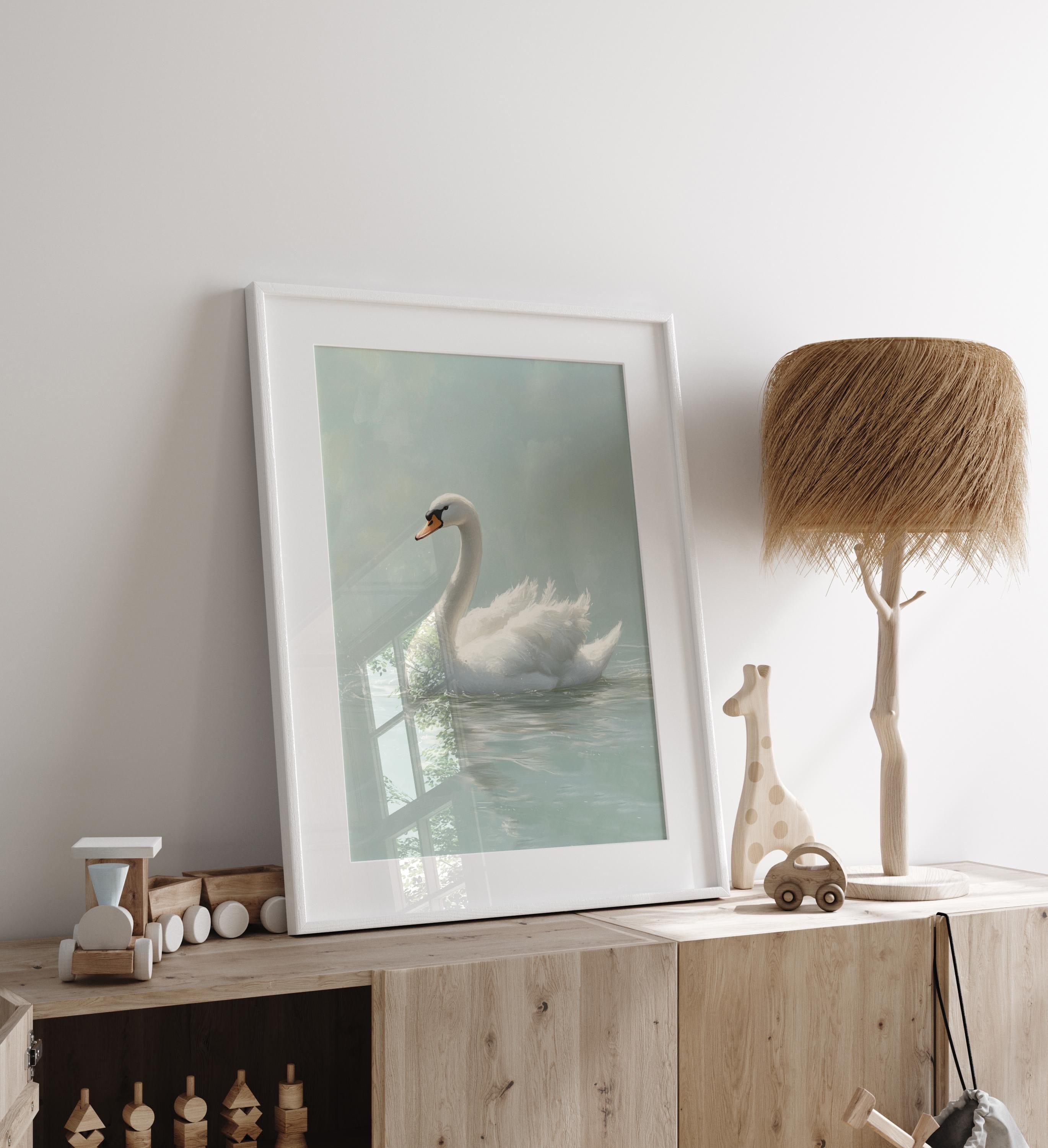 nursery art print baby nursery bedroom decor White Swan Art Print, Antique look Swan watercolor, Nursery wall art, Housewarming gift,  Printable Wall Art, Girl Nursery Decor, H3196