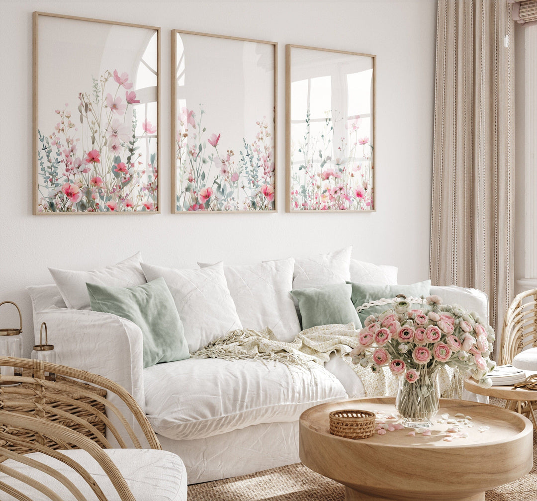 nursery art print baby nursery bedroom decor Wildflower nursery decor, meadow flowers, Pink and Green nursery, girls nursery prints, boho nursery decor, nursery wall art, set of 3 print