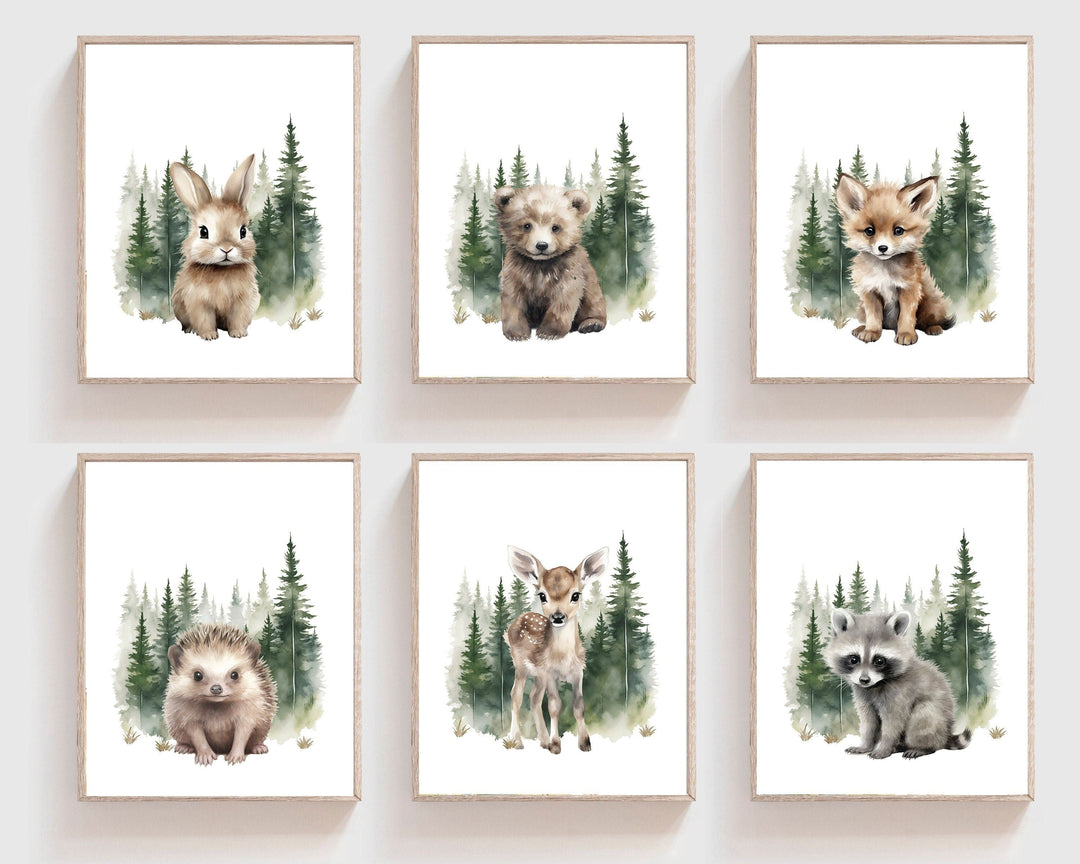 nursery art print baby nursery bedroom decor Woodland animal nursery decor -  Forest animal prints - woodland nursery - boy nursery decor - nature nursery decor - set of 6 prints
