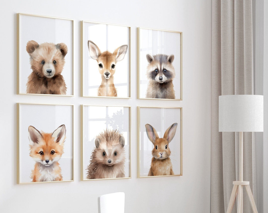 nursery art print baby nursery bedroom decor Woodland Animals Print, Forest Animal Nursery Decor, Boy Nursery Printable, Set of 6 Woodland Creatures Prints, Little Forest Critters,H2964