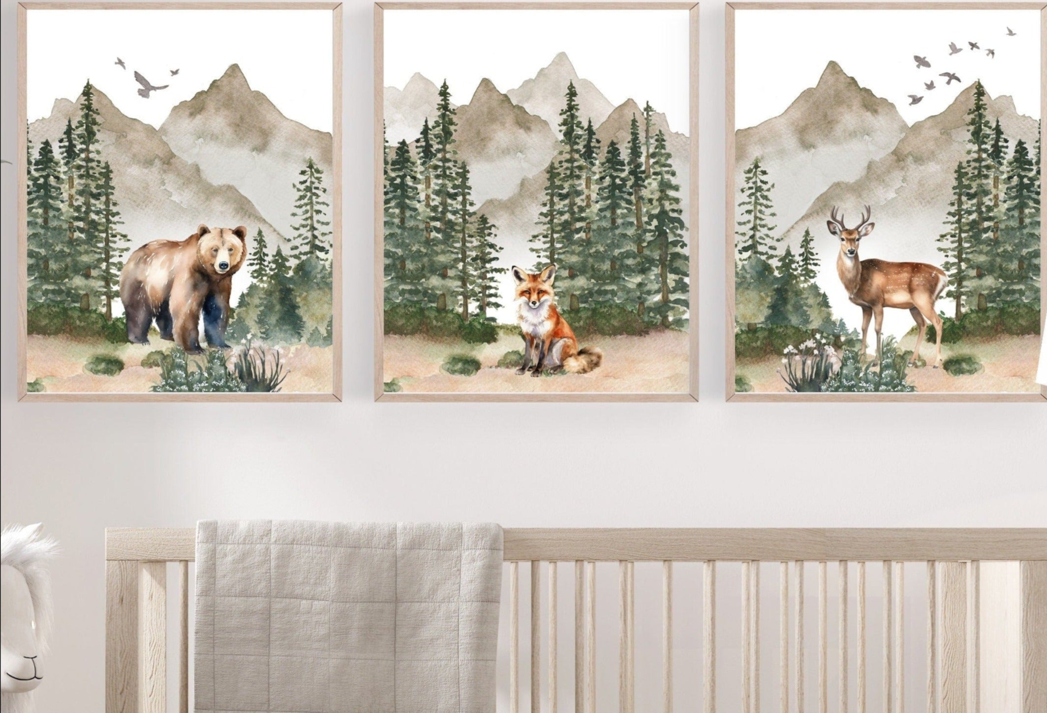 nursery art print baby nursery bedroom decor Woodland Nursery decor - Nursery prints - Mountain nursery decor - Nursery wall decor - Playroom wall art - Woodland decor - Woodland animal