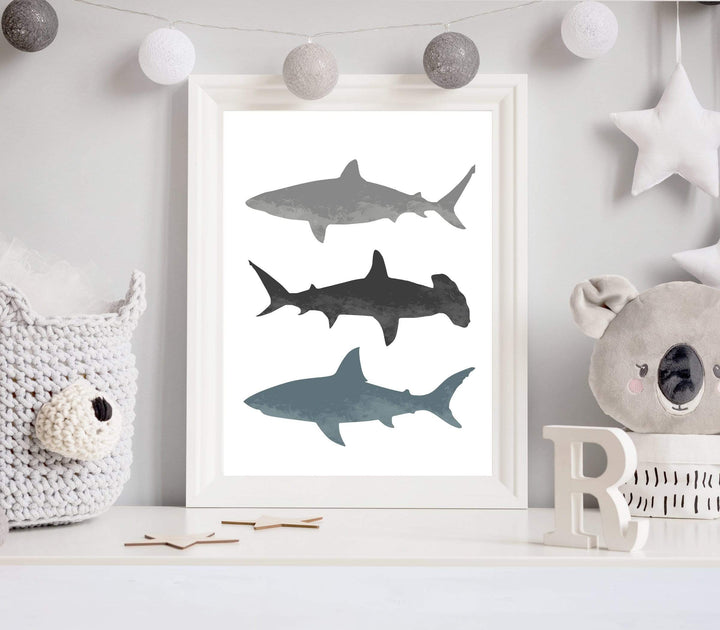 nursery art print baby nursery bedroom decor Boys Shark decor -  Shark wall art - Shark bathroom decor - Shark printable - Boys bedroom prints - Nautical nursery  - Bathroom shark