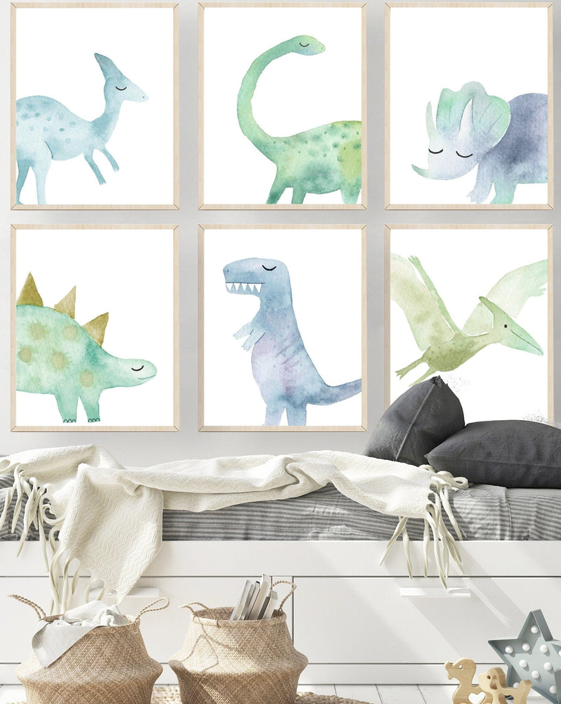 Dinosaur art Watercolor dinosaur print Dinosaur nursery decor Hop And Pop Kids Wall Art
