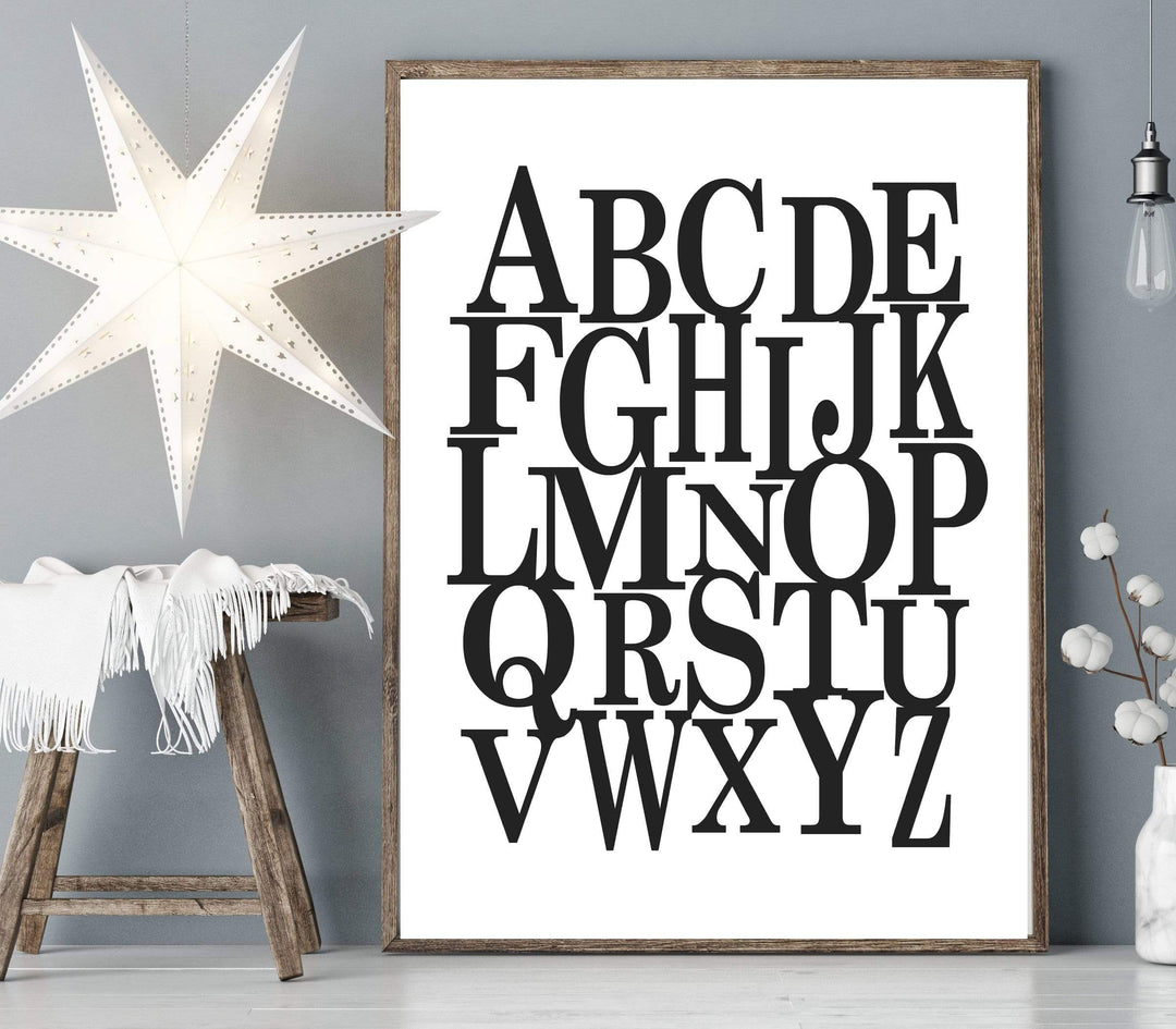 nursery art print baby nursery bedroom decor Black and white alphabet print - abc poster - Black and white nursery print - Scandi nursery decor - Modern alphabet printable - abc wall