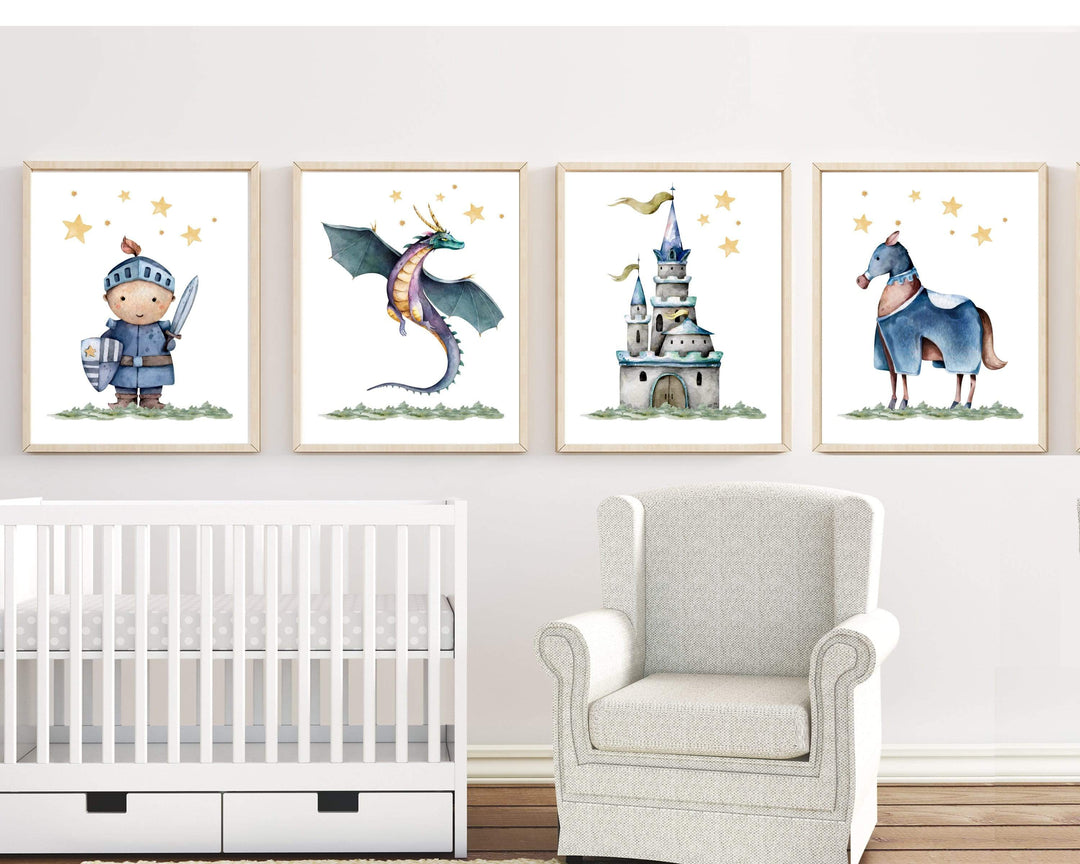 nursery art print baby nursery bedroom decor Boys room wall art - Boys room decor - Knight nursery -  Dragon wall art - Knight print - Baby boy nursery - Nursery prints boys - H2448