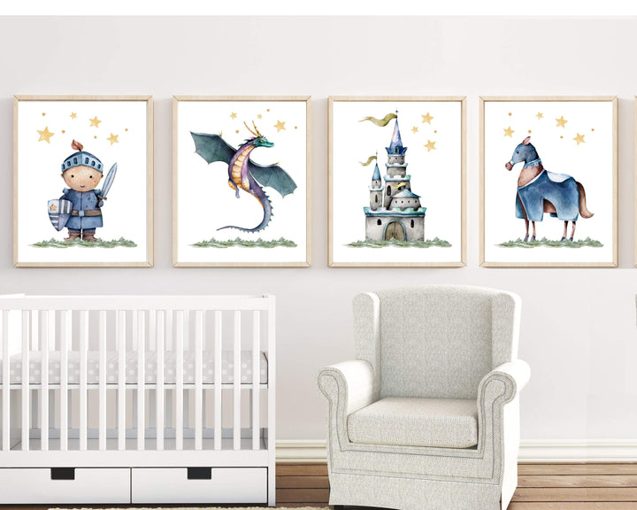 nursery art print baby nursery bedroom decor Boys room wall art - Boys room decor - Knight nursery -  Dragon wall art - Knight print - Baby boy nursery - Nursery prints boys - H2448