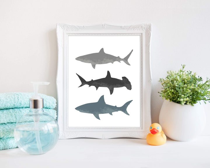 Boys Shark decor -  Shark wall art - Shark bathroom decor - Shark printable - Boys bedroom prints - Nautical nursery  - Bathroom shark nursery art print baby nursery bedroom decor