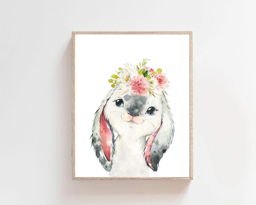 Bunny Rabbit print - Bunny flower crown wall art - Nursery rabbit print - Printable bunny art - Girls room decor - girl animal wall art nursery art print baby nursery bedroom decor