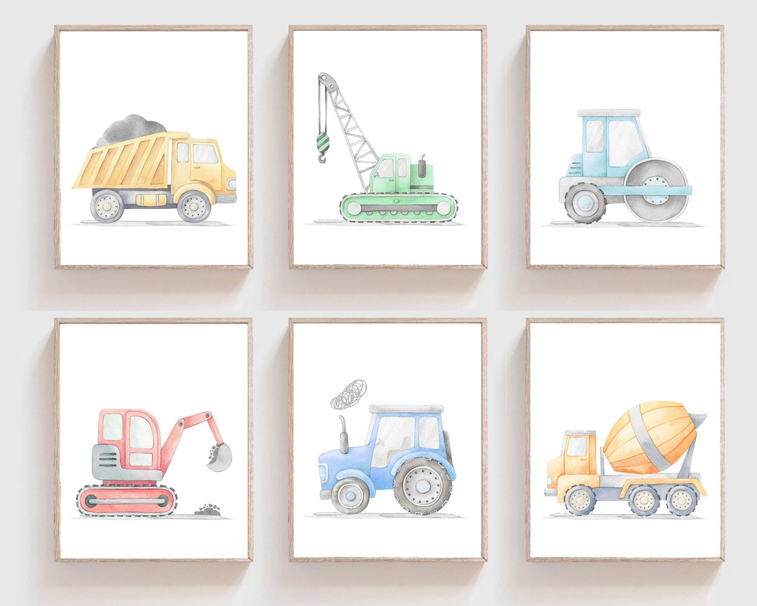 nursery art print baby nursery bedroom decor Construction truck wall art - Truck prints - Boys room decor - Construction Truck art - Baby boy nursery art - Nursery digital art