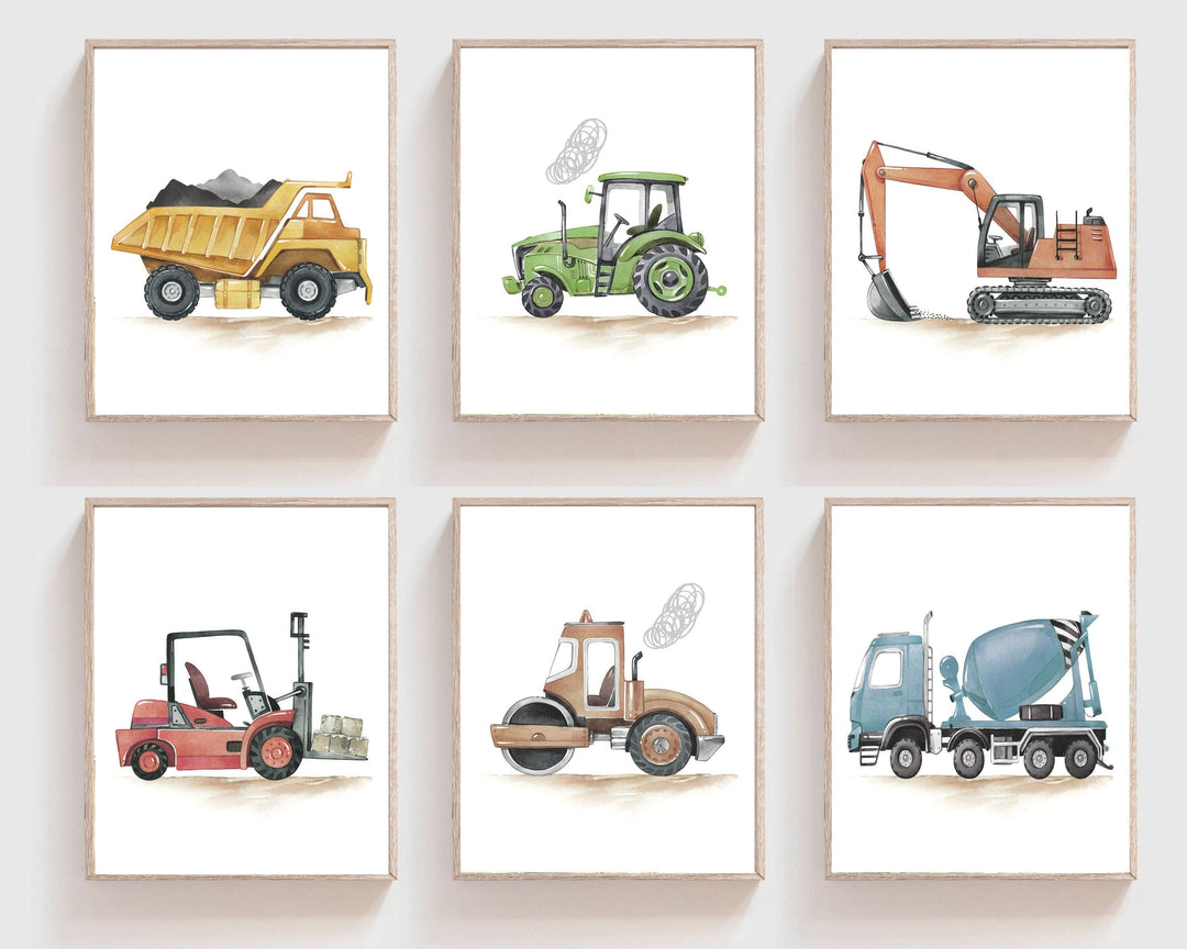 nursery art print baby nursery bedroom decor Construction vehicle prints - Boy nursery decor - Digital download - Construction decor - Watercolor - Construction trucks  - Truck nursery