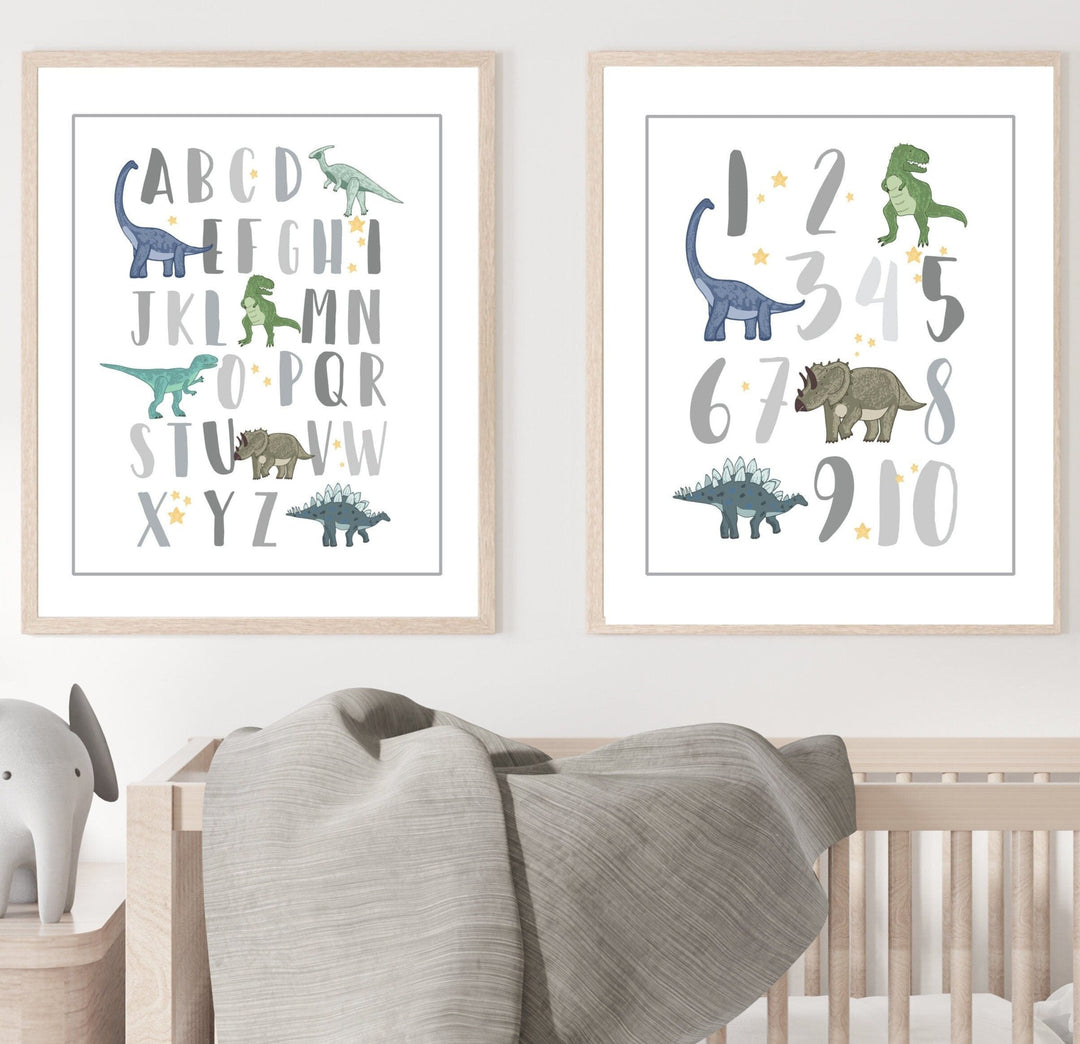 nursery art print baby nursery bedroom decor Dinosaur alphabet print - Alphabet wall art - Boy Alphabet poster - ABC Wall art - Printable wall art - Numbers print - Dinosaur nursery
