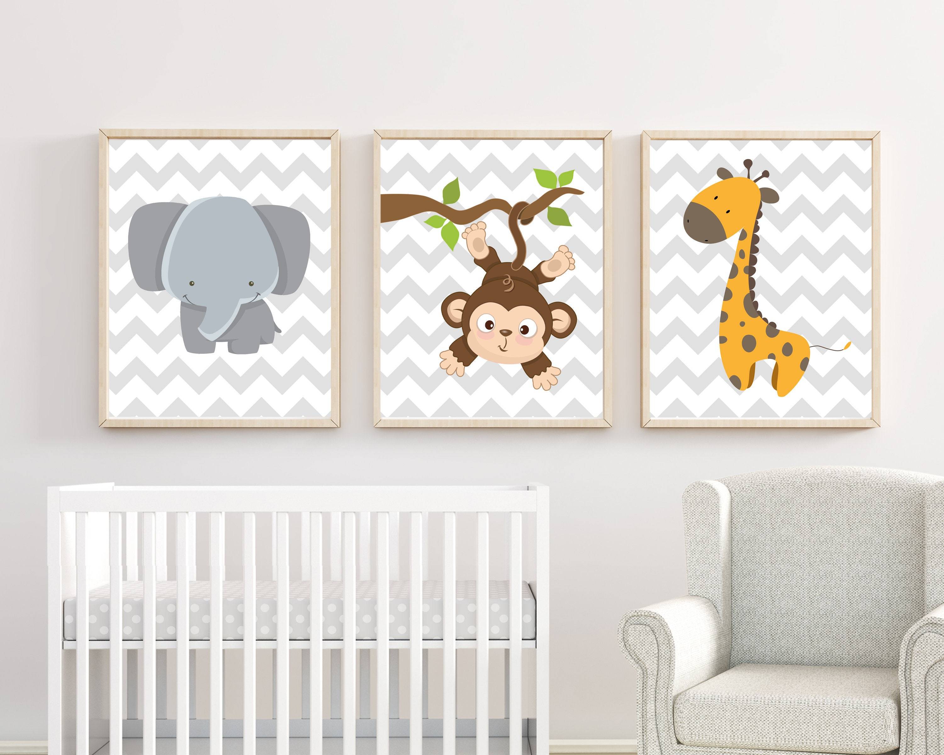 nursery art print baby nursery bedroom decor Elephant, Giraffe and Monkey Nursery Wall Art Prints, Nursery Prints, Baby Boy Nursery Wall Art Print Bedroom Decor - H174
