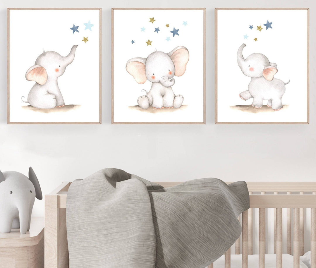 nursery art print baby nursery bedroom decor Elephant nursery decor -  Nursery Elephant wall art - Blue nursery art - Baby boys room - Elephant prints - Nursery decor - Printable H2440