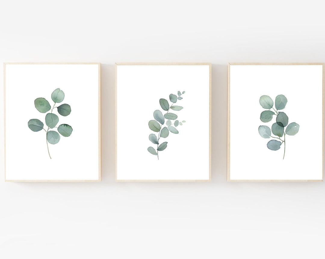 Eucalyptus leaves print - Eucalyptus art print - Eucalyptus print set of 3 - Watercolor leaves - Modern Botanicals - Eucalyptus digital nursery art print baby nursery bedroom decor