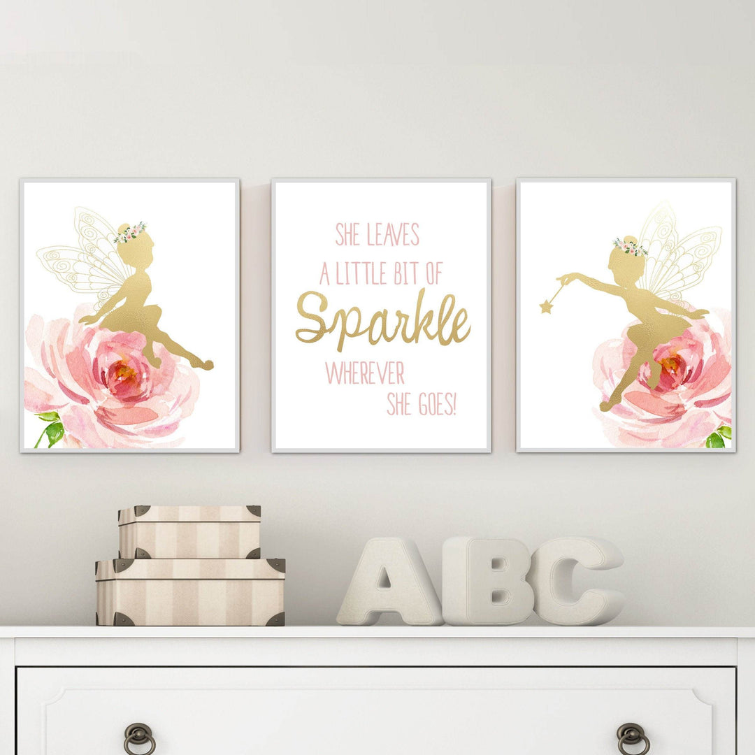 Fairy nursery wall art - Fairy print - Pink and gold nursery - Girls nursery prints - Girls room decor - Fairy poster -  Pink fairy wall art nursery art print baby nursery bedroom decor