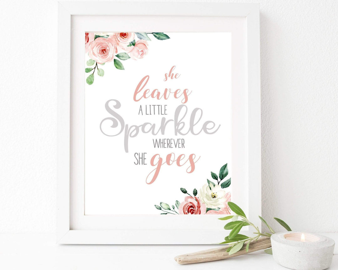 Girls nursery decor - She leaves a little sparkle wherever she goes - Blush pink wall art - Nursery flower wall art - Girls room wall art nursery art print baby nursery bedroom decor