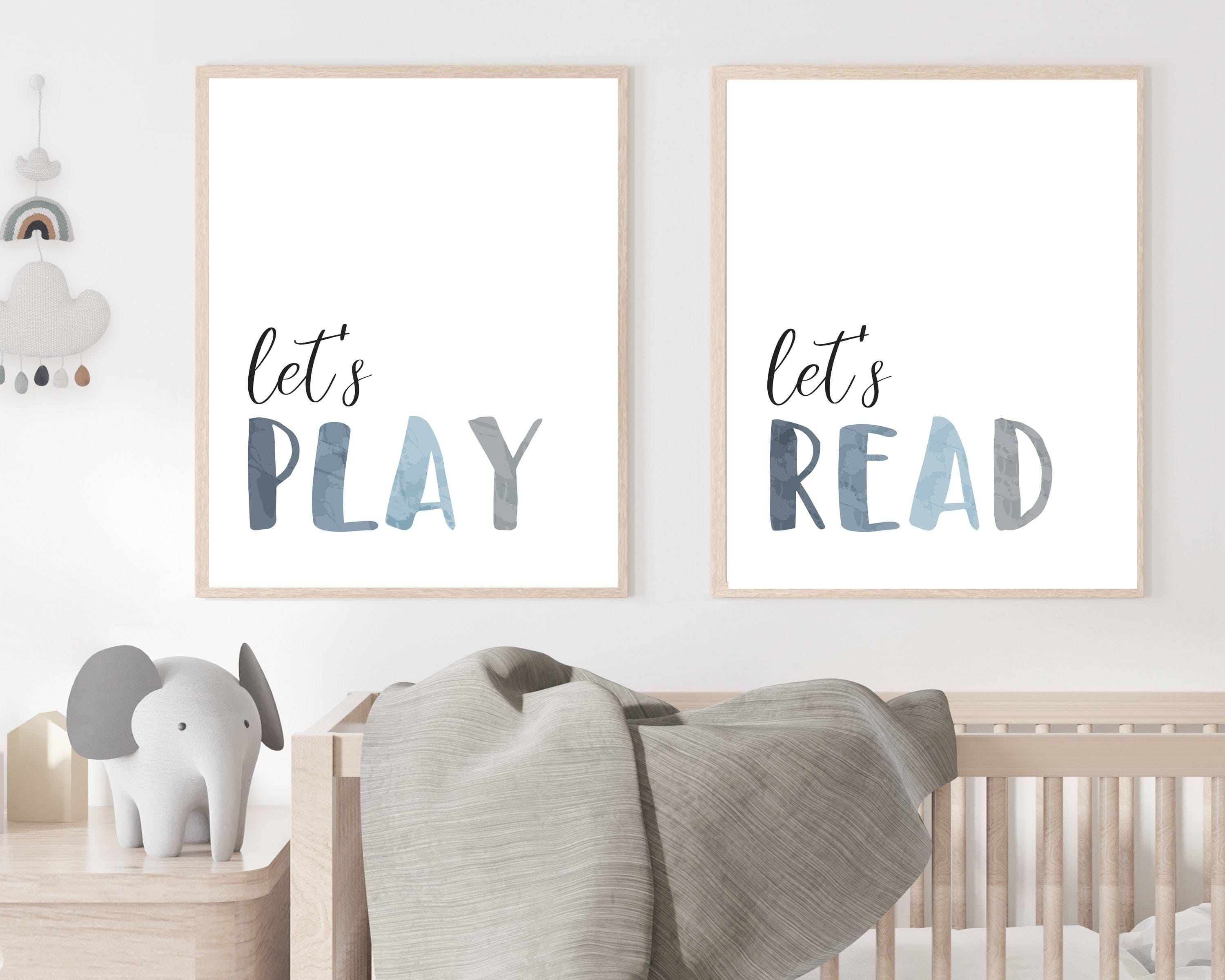 nursery art print baby nursery bedroom decor Lets read lets play - Set of 2 - Playroom decor - Playroom printable art - Lets play lets read - Playroom prints -  Lets read printable