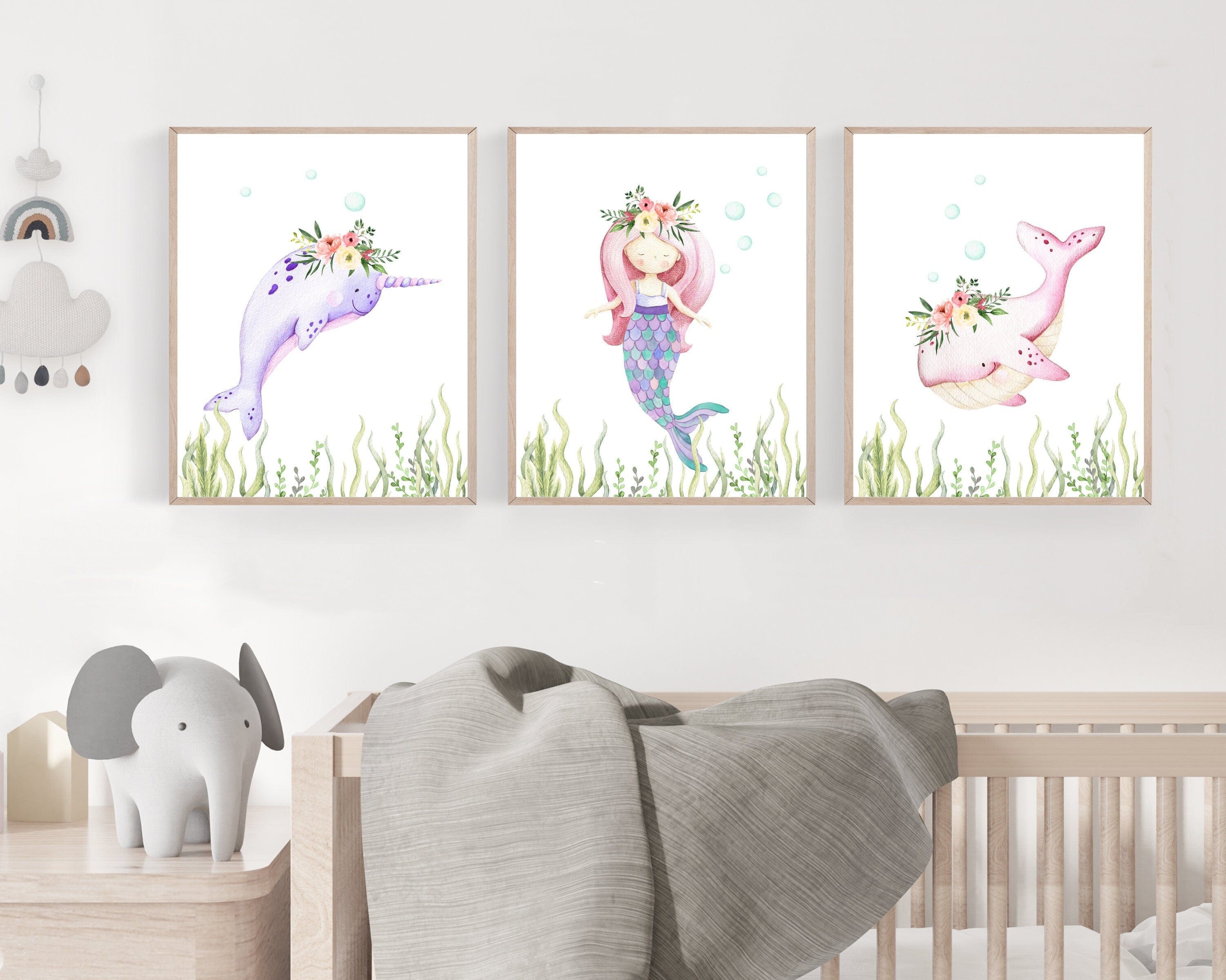 nursery art print baby nursery bedroom decor Mermaid art prints - Girls room decor - Ocean themed nursery - Sea animal prints - Mermaid wall art - Printable art girls - DIGITAL DOWNLOAD
