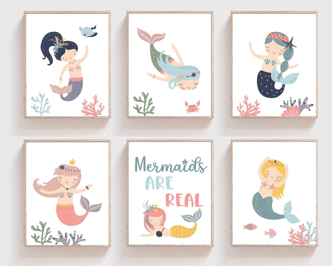 Mermaid print - Girls room decor - Mermaid wall art - Mermaid printable - Mermaid poster - Coral and Teal - Girls printable wall art - H2360 nursery art print baby nursery bedroom decor