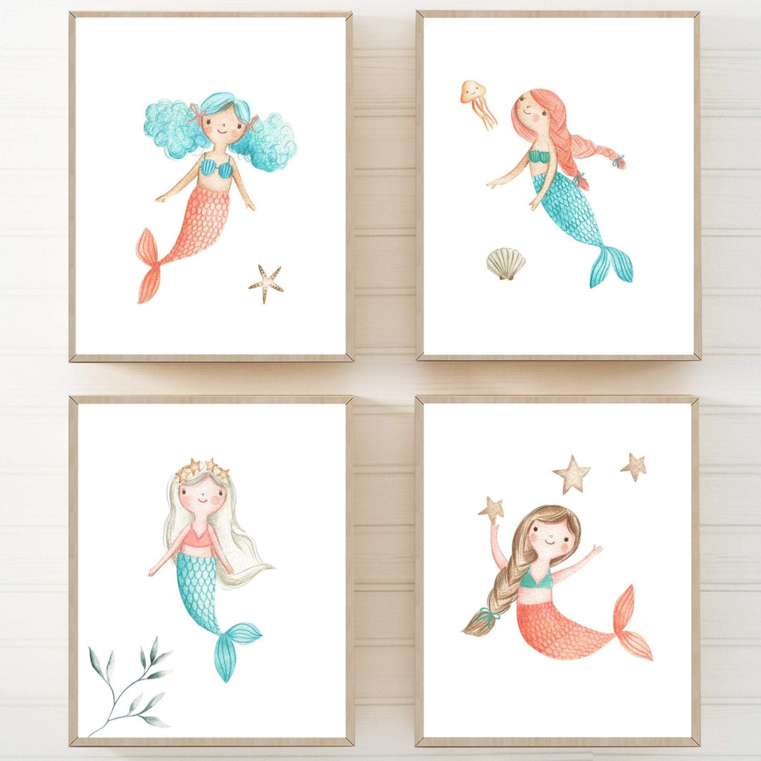 Mermaid printable wall art - Mermaid nursery wall art - Coral nursery decor - Girls room decor - Mermaid poster - Mermaid wall art print nursery art print baby nursery bedroom decor