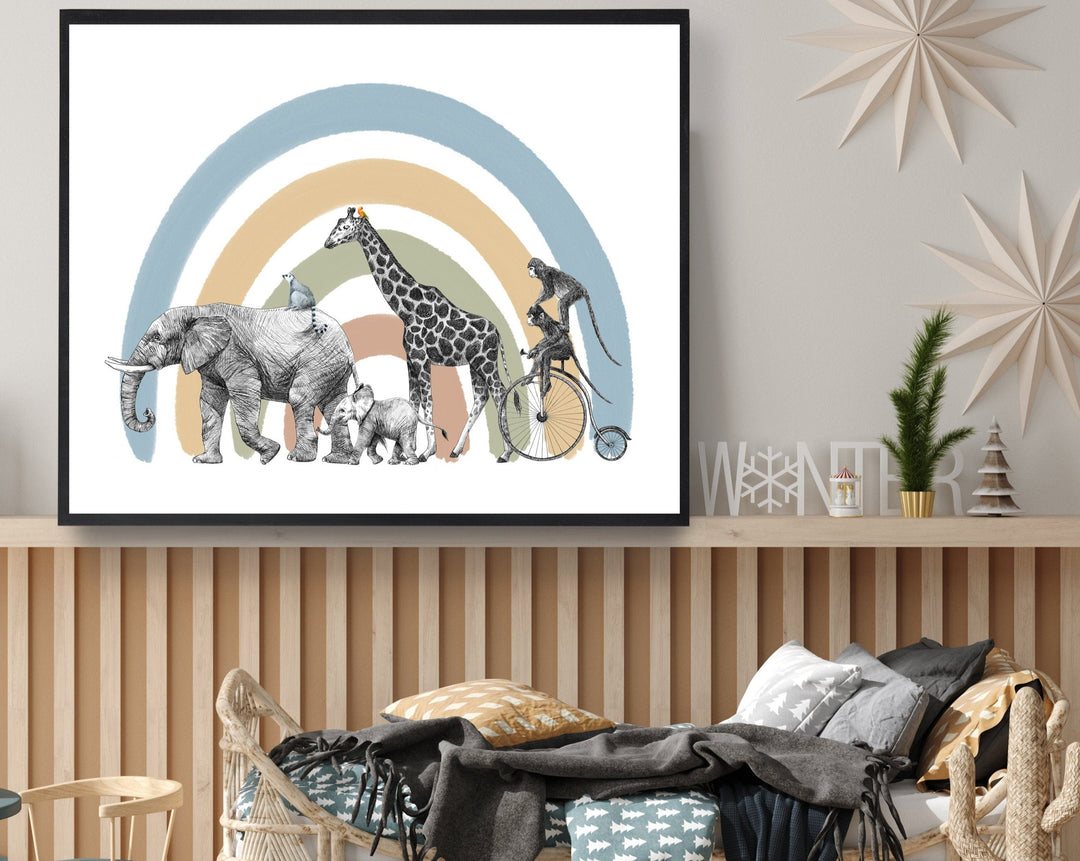 nursery art print baby nursery bedroom decor Nursery print - Safari nursery print - Boy rainbow nursery - Safari animals - Safari print - Baby wall art - Wall art nursery boy - H2714
