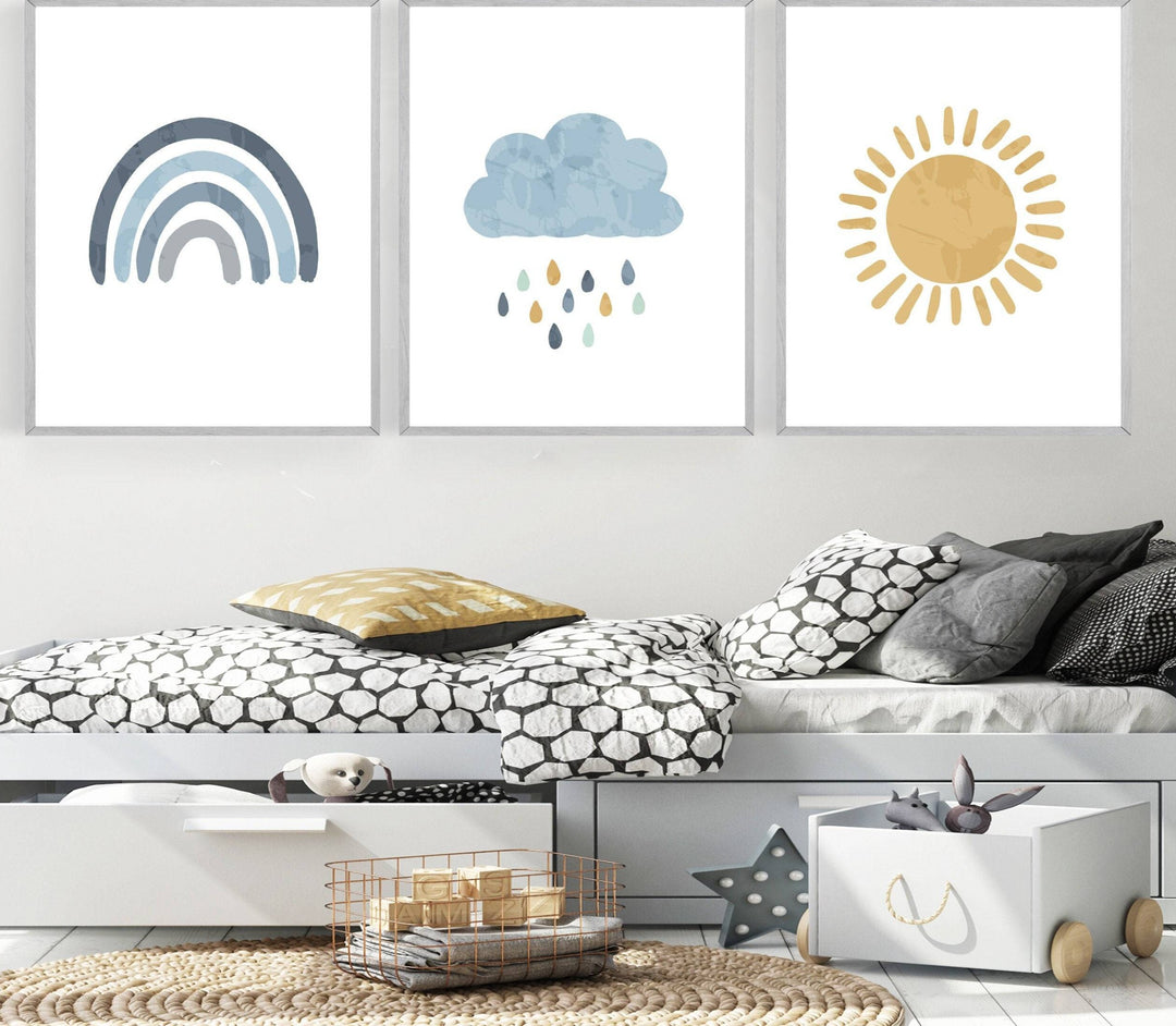 nursery art print baby nursery bedroom decor Nursery printable - Weather nursery print - Boy nursery decor - Minimalist nursery printable - Boy nursery wall art- Sun Cloud Rainbow
