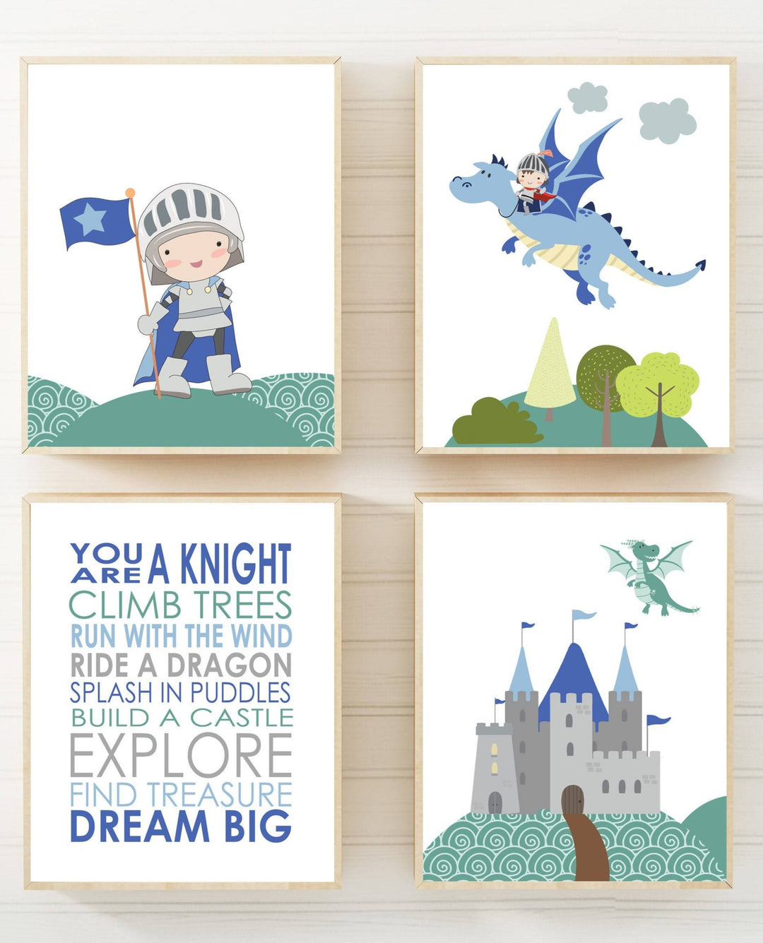 nursery art print baby nursery bedroom decor Nursery prints boy - Boy wall art - Baby boy nursery - Knight print - Nursery wall art - Dragon wall art - Boys room printable - Blue H2594