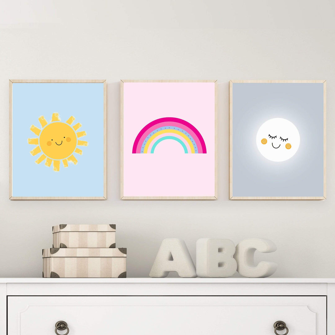 Nursery wall art set, sun nursery print, rainbow nursery print, moon nursery print, weather nursery print, girls weather wall art  -  H1502 nursery art print baby nursery bedroom decor