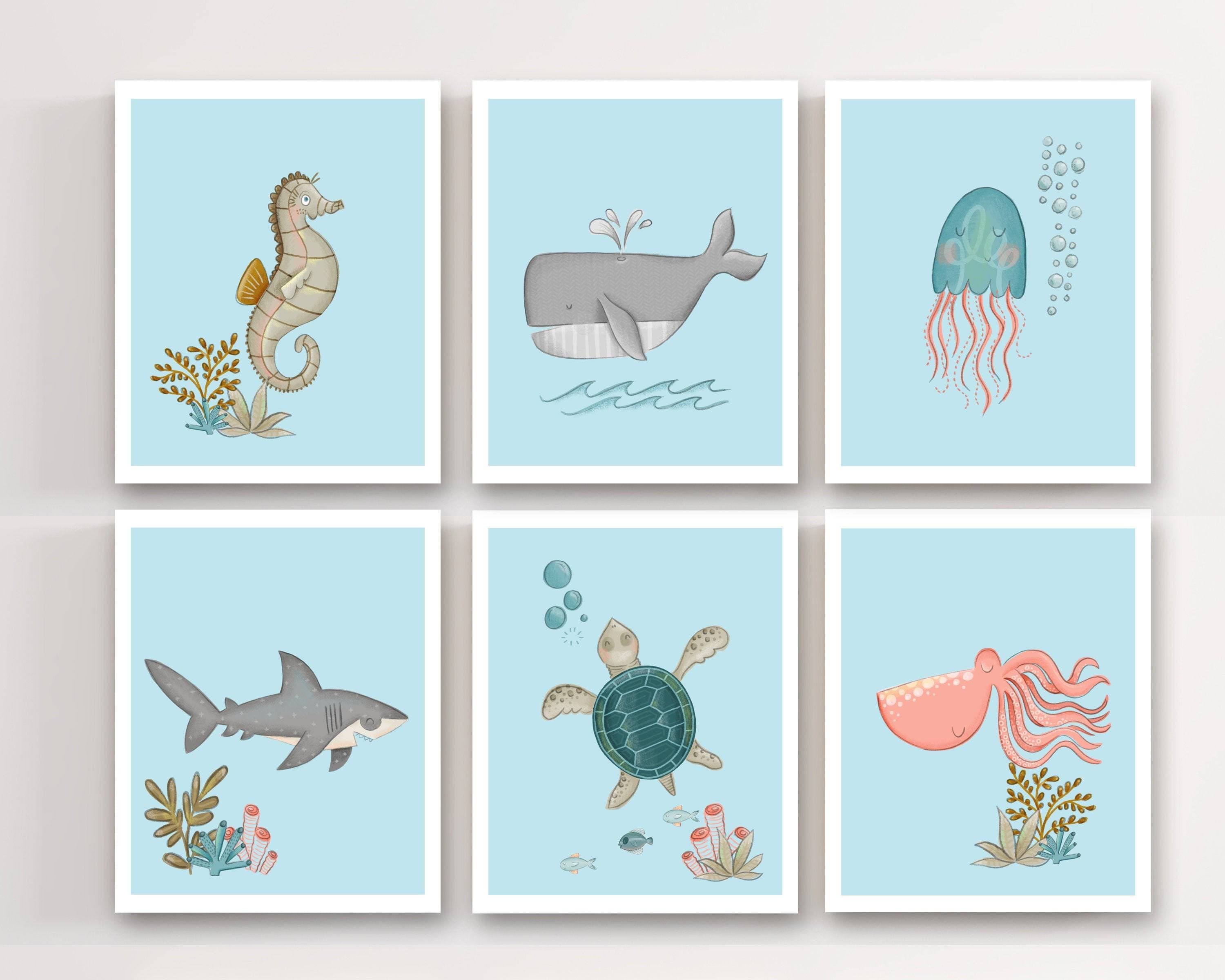 nursery art print baby nursery bedroom decor Ocean nursery decor  - Under the sea nursery - Sea animal prints - Ocean printable art - Nautical nursery decor - Sea creature prints -H2055