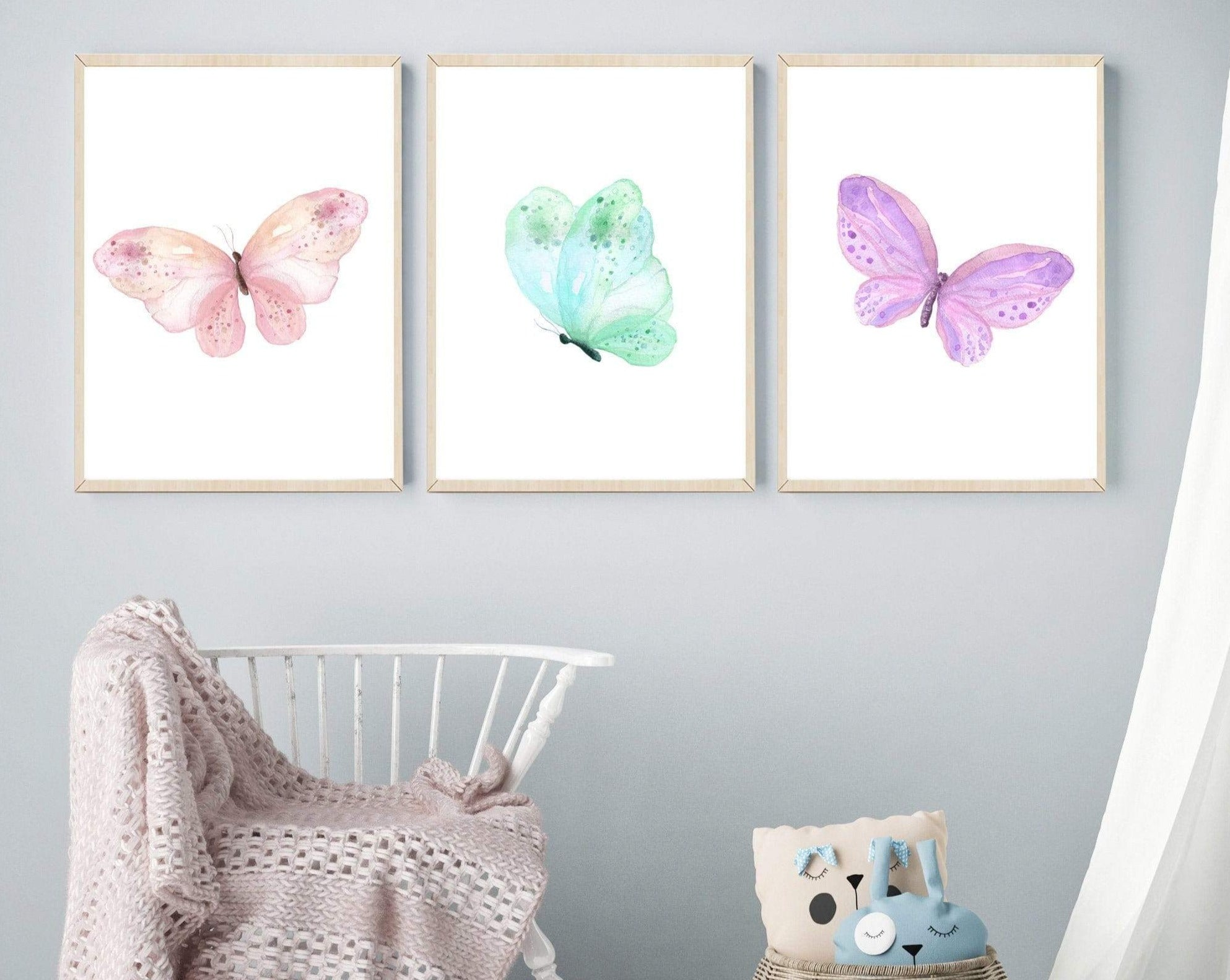 Pastel butterfly wall art - Girls bedroom decor - Butterfly art print - Printable butterflies - Baby girl nursery - Girls room art - H2391 nursery art print baby nursery bedroom decor