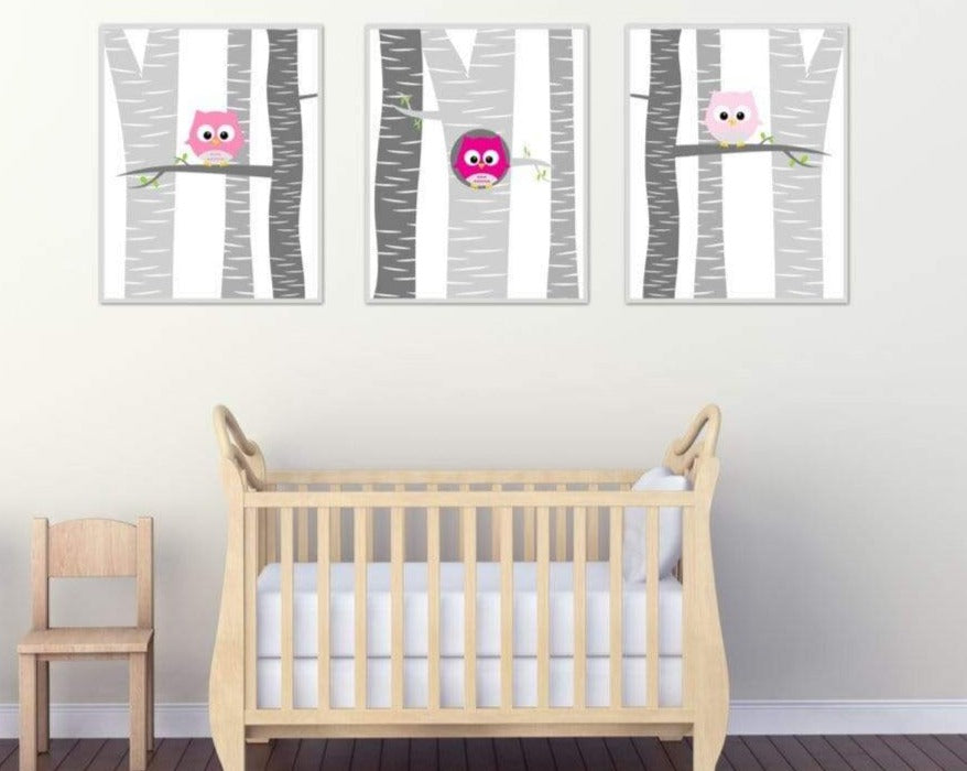 Pink owl nursery decor - Owl nursery print - Owl nursery wall art - Girl nursery wall art - Girl nursery prints - Owl print nursery - H194 nursery art print baby nursery bedroom decor