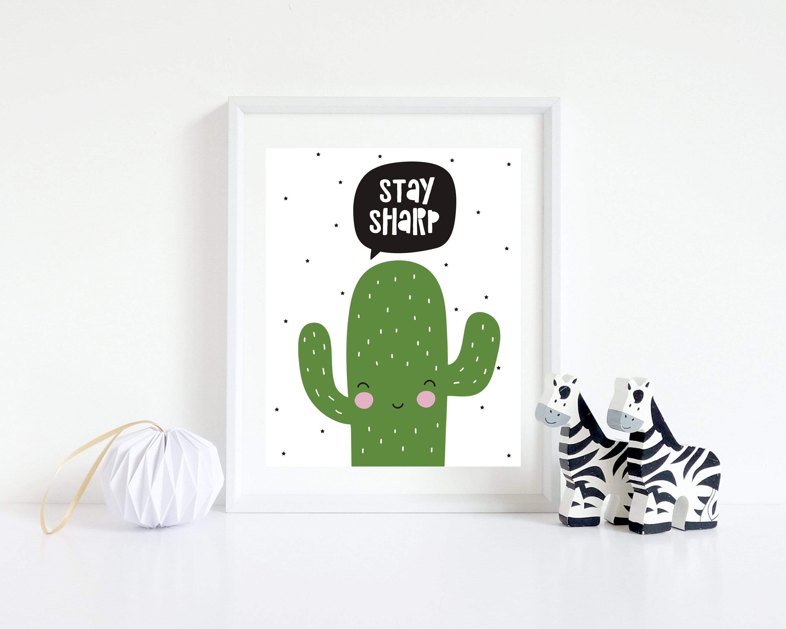 3x4 Stay sharp wall art, Cactus wall art print, Boys printable wall art, Printable cactus poster, Cactus printable art, instant download - H1383 nursery art print baby nursery bedroom decor