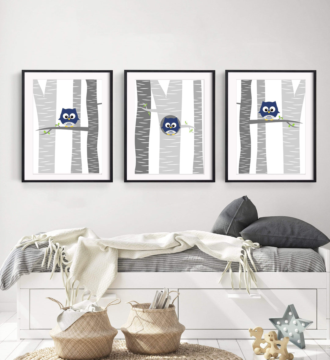5x7 Baby Boy Owl Nursery Wall Art Print. Baby Boy Owls in a Tree. Suits Navy Blue and Grey Nursery. Baby Boy Nursery Decor - H172 nursery art print baby nursery bedroom decor