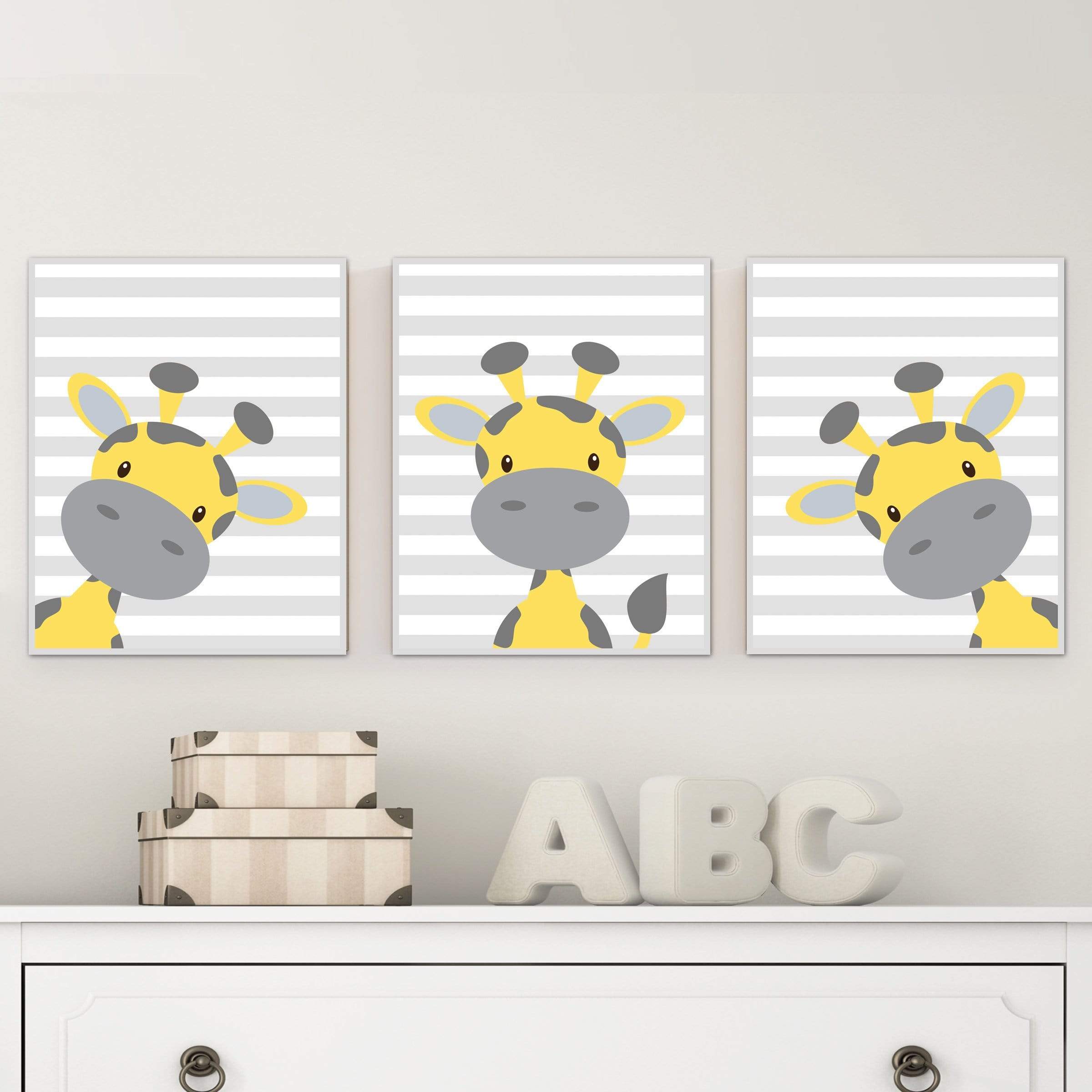 5x7 Baby Giraffe Nursery Art, Yellow And Grey Nursery Art Decor, Giraffe Nursery Art Prints -H192 nursery art print baby nursery bedroom decor