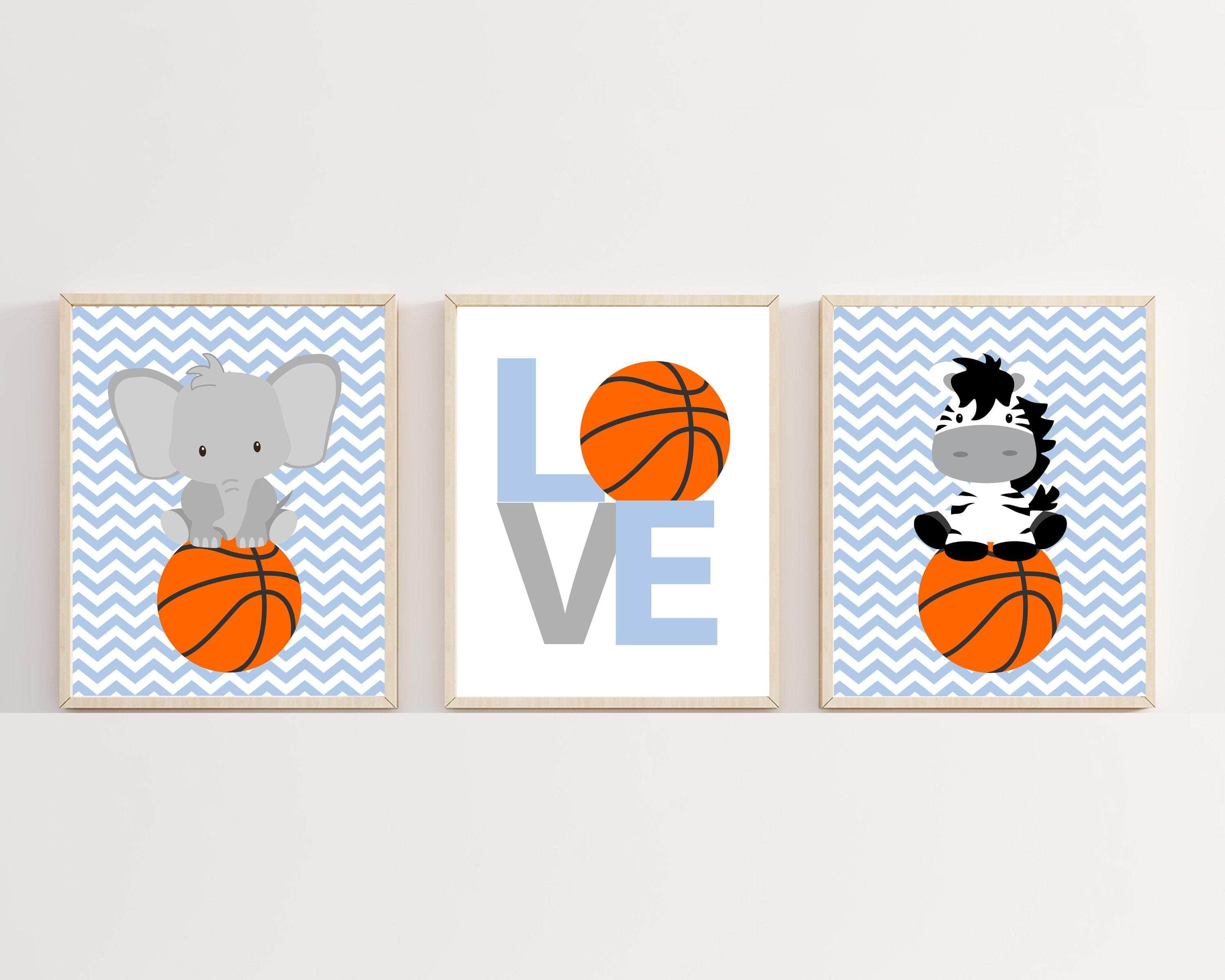 5x7 Basketball nursery art prints with baby animals nursery art print baby nursery bedroom decor